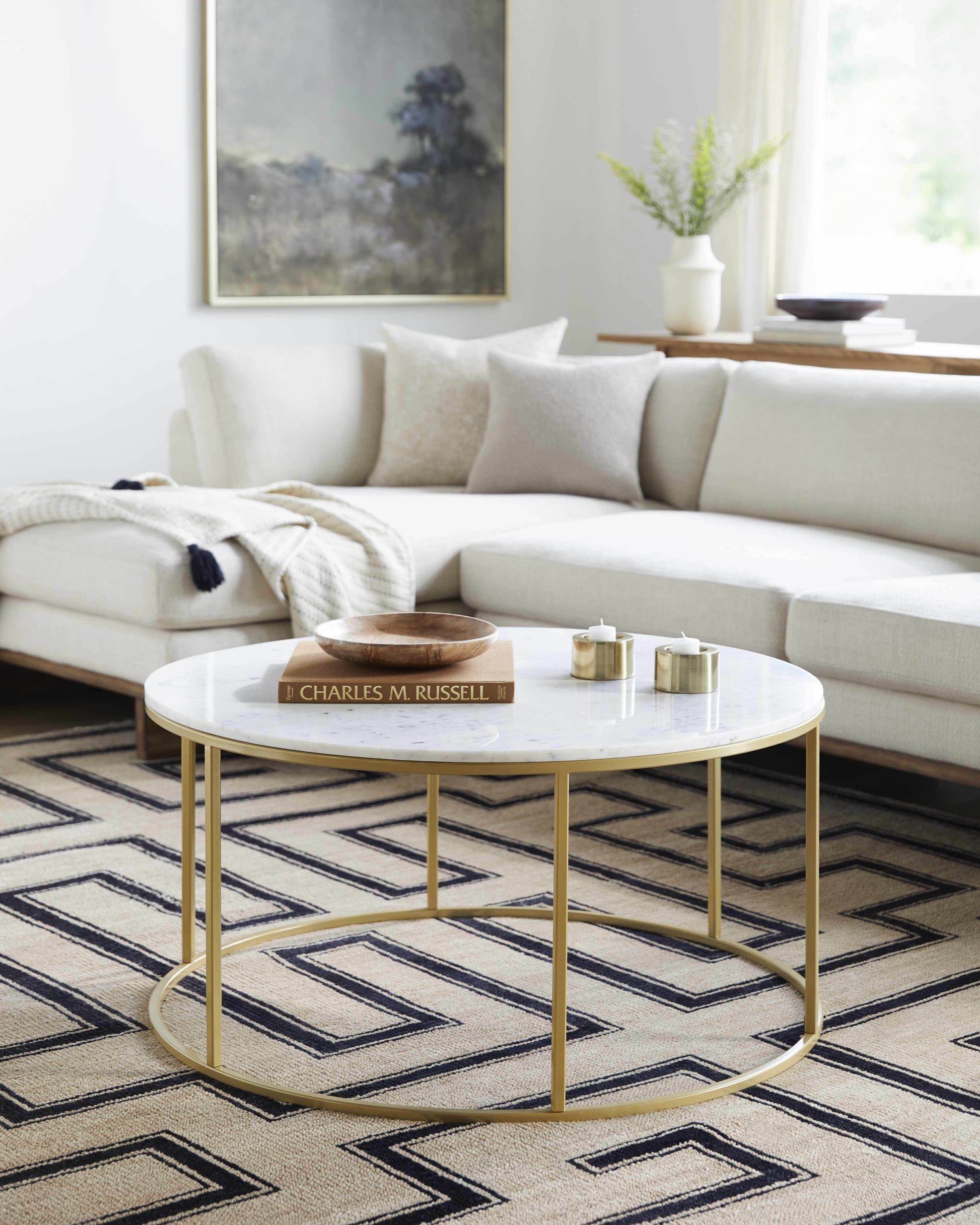 Taminango White Marble Gold Frame Coffee Table - Loft&Timber