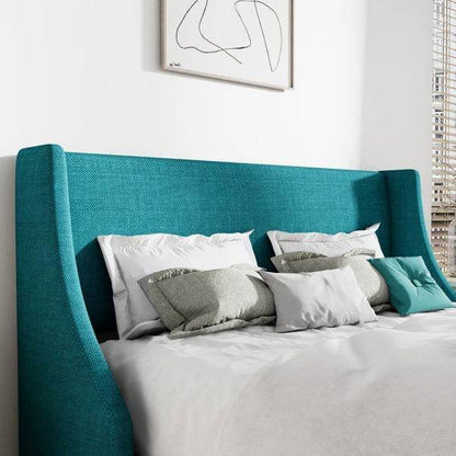 Full Size Turquoise Linen Blend Upholstered Platform Bed with Wingback Headboard - Loft&Timber