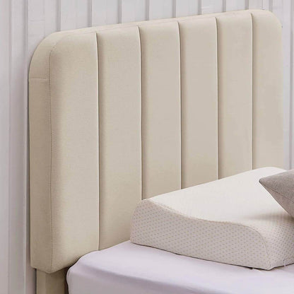 Twin size Beige Upholstered Platform Bed Frame with Headboard - Loft&Timber
