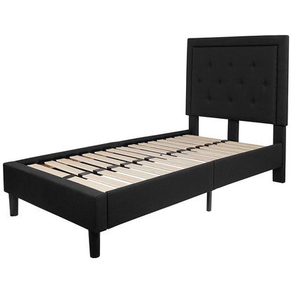 Twin Black Fabric Upholstered Platform Bed Frame with Tufted Headboard - Loft&Timber