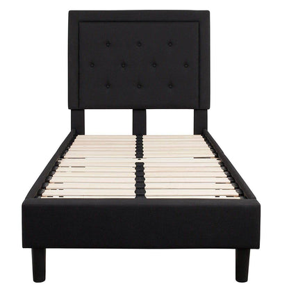 Twin Black Fabric Upholstered Platform Bed Frame with Tufted Headboard - Loft&Timber