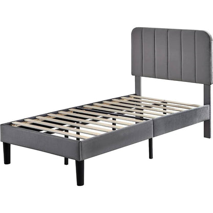 Twin size Dark Grey Upholstered Platform Bed Frame with Headboard - Loft&Timber