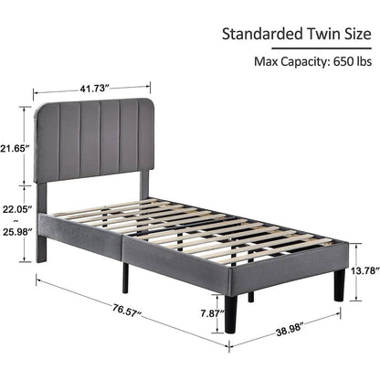 Twin size Dark Grey Upholstered Platform Bed Frame with Headboard - Loft&Timber