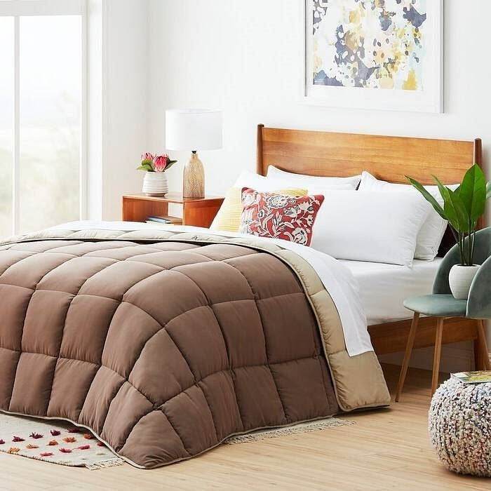 Twin All Seasons Beige/Brown Reversible Polyester Down Alternative Comforter - Loft&Timber