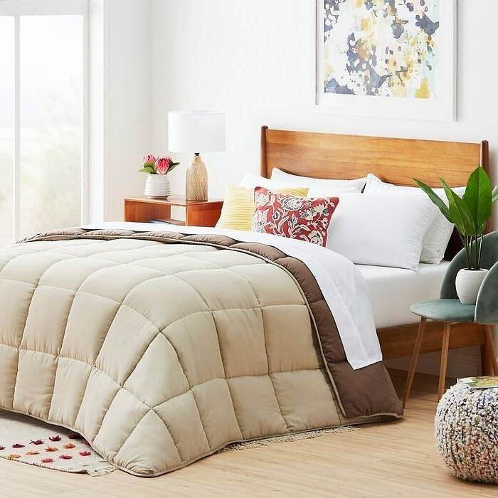Twin All Seasons Beige/Brown Reversible Polyester Down Alternative Comforter - Loft&Timber