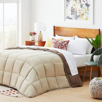 Twin All Seasons Beige/Brown Reversible Polyester Down Alternative Comforter - Loft&Timber