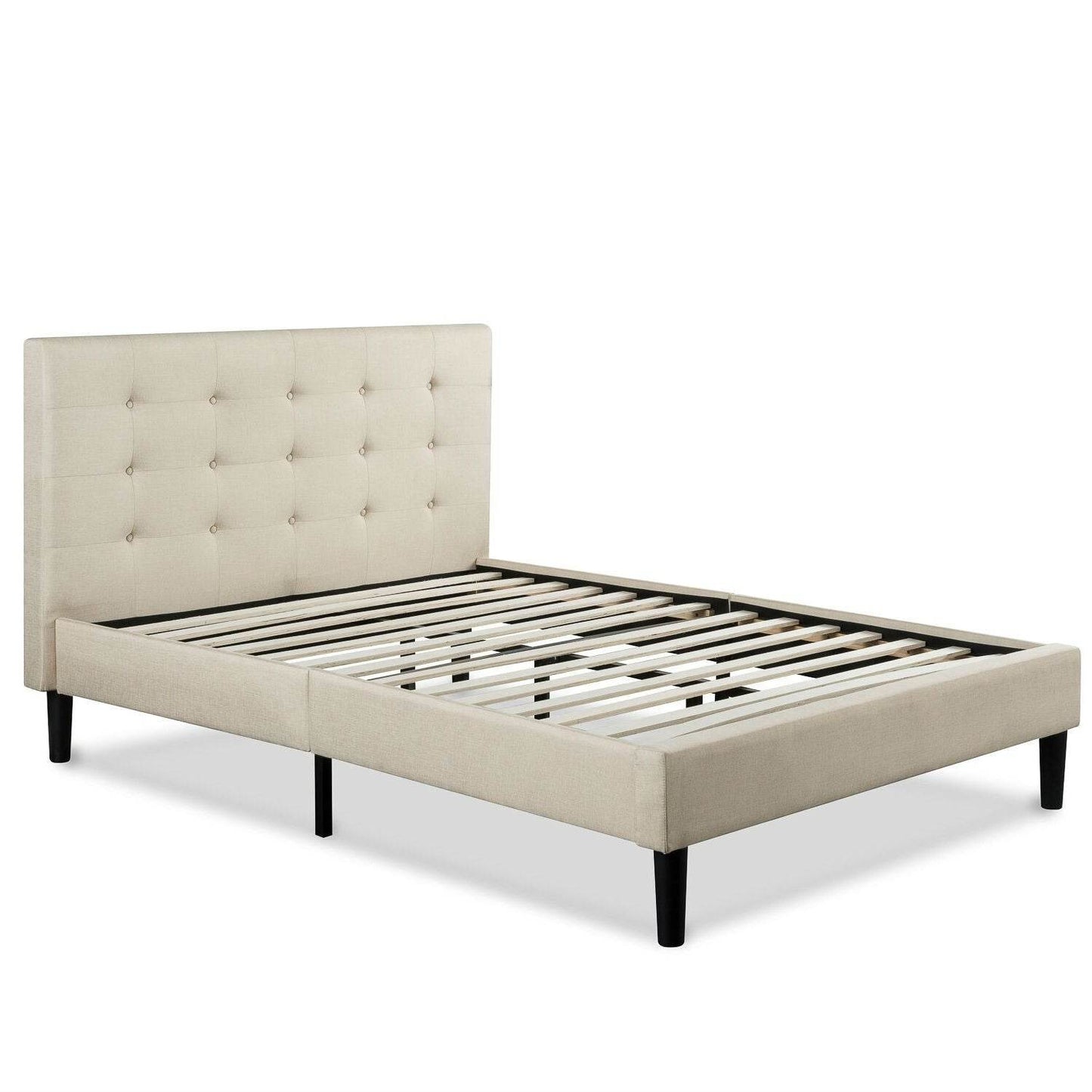 Queen size Taupe Beige Upholstered Platform Bed Frame with Headboard - Loft&Timber