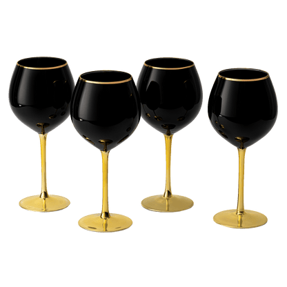 The Wine Savant Set of 4 Black Wine Glasses Gold Stemmed 14 oz Gold Rim Wine Glasses, Black Colored Wine Glasses Luxury Wine Glassware Wine Tasting, Wedding Gift, Anniversary, Birthday - Loft&Timber