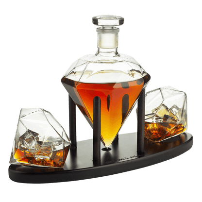 The Wine Savant Diamond Whiskey Decanter l With 2 Diamond Glasses Liquor, Scotch, Rum, Bourbon, Vodka, Tequila Decanter (750 ML DECANTER) - Loft&Timber