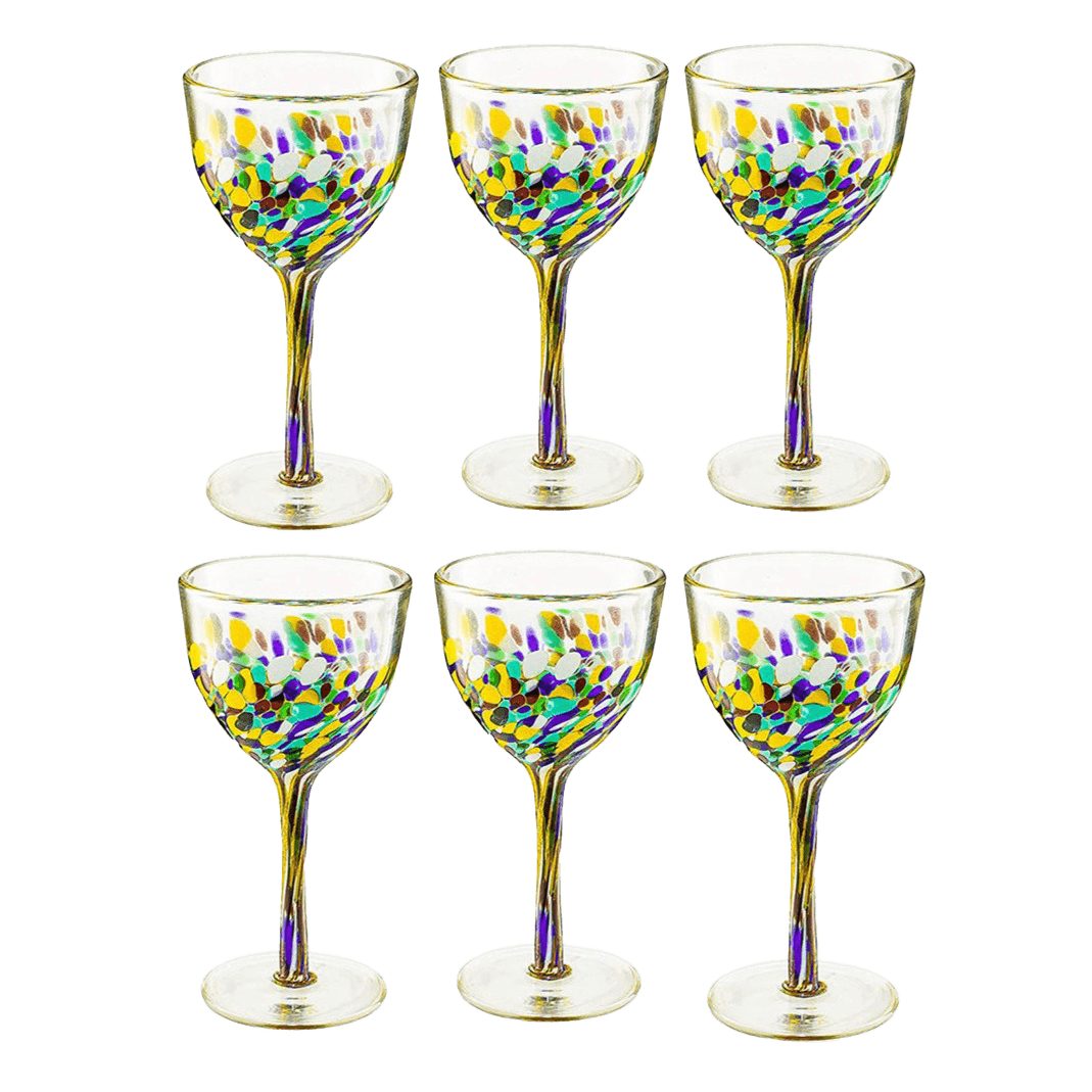 The Wine Savant Recycled Glass Wine Glasses - Mexican Wine Glasses Set of 6, Mexican Luxury Hand Blown Wine and Water Glasses (8 ounces each) Cobalt Cinco De Mayo Glasses - Confetti Wine Glasses - Loft&Timber