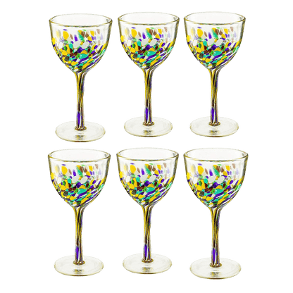 The Wine Savant Recycled Glass Wine Glasses - Mexican Wine Glasses Set of 6, Mexican Luxury Hand Blown Wine and Water Glasses (8 ounces each) Cobalt Cinco De Mayo Glasses - Confetti Wine Glasses - Loft&Timber