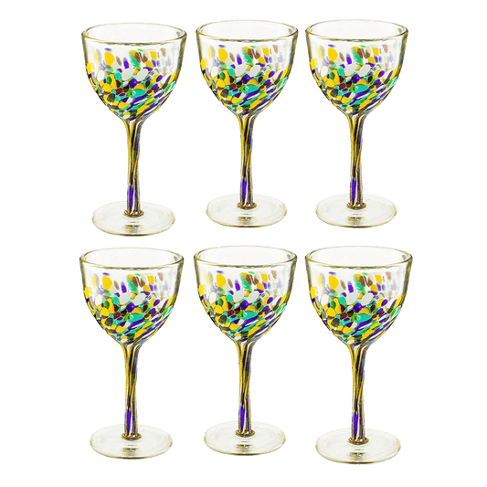 The Wine Savant Recycled Glass Wine Glasses - Mexican Wine Glasses Set of 6, Mexican Luxury Hand Blown Wine and Water Glasses (8 ounces each) Cobalt Cinco De Mayo Glasses - Confetti Wine Glasses - Loft&Timber