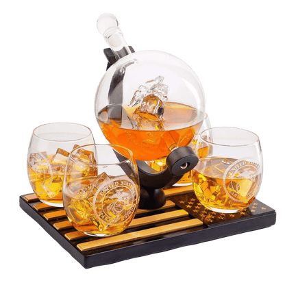 Marine Decanter Set With 4 Whiskey Glasses 1000ml Marines Gift Decanter by The Wine Savant - Loft&Timber