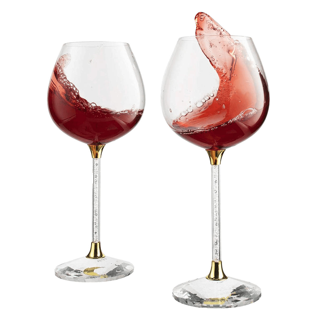 Crystal Wine Glasses Diamond Filled Stem, White and Red Wine, With Laser Cut Diamond Base Large 18 Ounces - Loft&Timber
