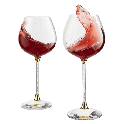 Crystal Wine Glasses Diamond Filled Stem, White and Red Wine, With Laser Cut Diamond Base Large 18 Ounces - Loft&Timber