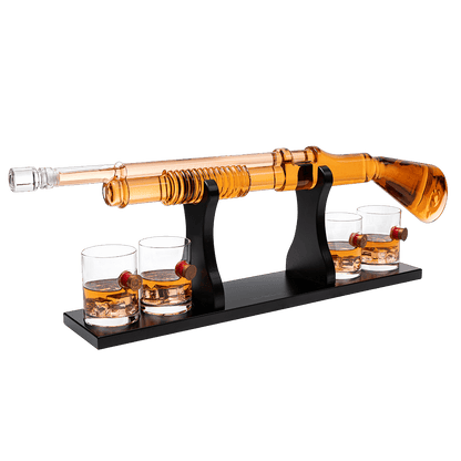 Shotgun Whiskey Decanter Set - Limited Edition - 800 ml & 4 12oz Bullet Glasses - Unique Gift - Drinking Party Accessory, Handmade Gun Liquor Decanter, Tik Tok Gun Decanter Gifts for Dad - Loft&Timber