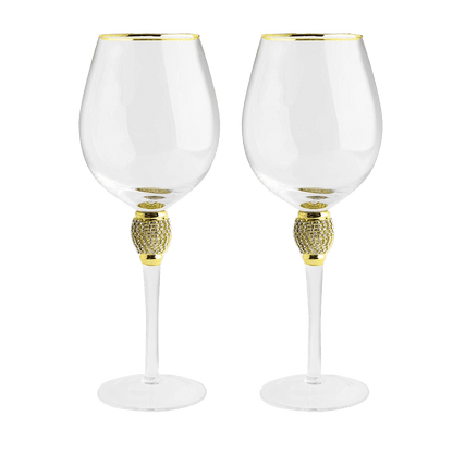 The Wine Savant Large Diamond Wine Glasses, Gold Rim Rhinestone Diamond Glasses - Wedding Glasses - 15 Ounce, Premium Designed Wine Glasses for Spirits and Wine, Gift Boxed (2, Clear) - Loft&Timber