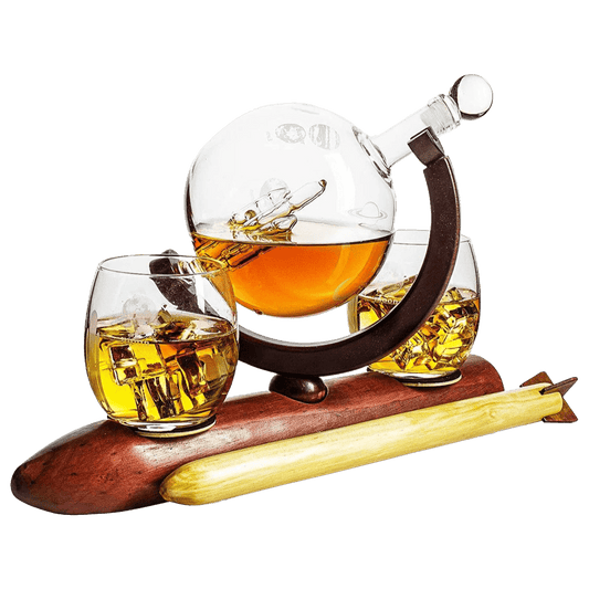 Rocket Whiskey Decanter Set, Solar System With Planets Globe Decanter - Loft&Timber