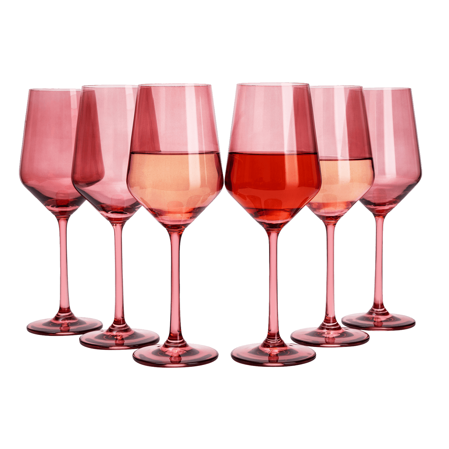 Set of 6 Colored Wine Glasses - 12 oz Hand Blown Italian Style Crystal Bordeaux Wine Glasses - Premium Stemmed Colored Glassware - Unique Drinking Glasses (6, Rose) - Loft&Timber
