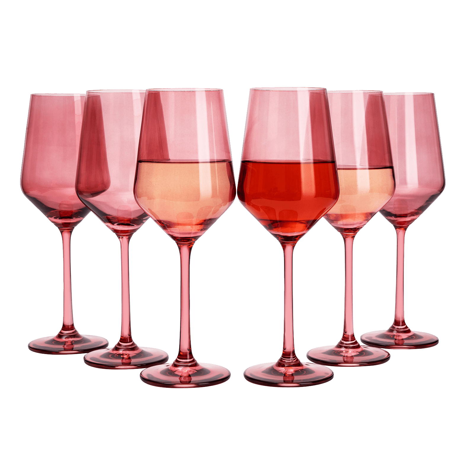 Set of 6 Colored Wine Glasses - 12 oz Hand Blown Italian Style Crystal Bordeaux Wine Glasses - Premium Stemmed Colored Glassware - Unique Drinking Glasses (6, Rose) - Loft&Timber