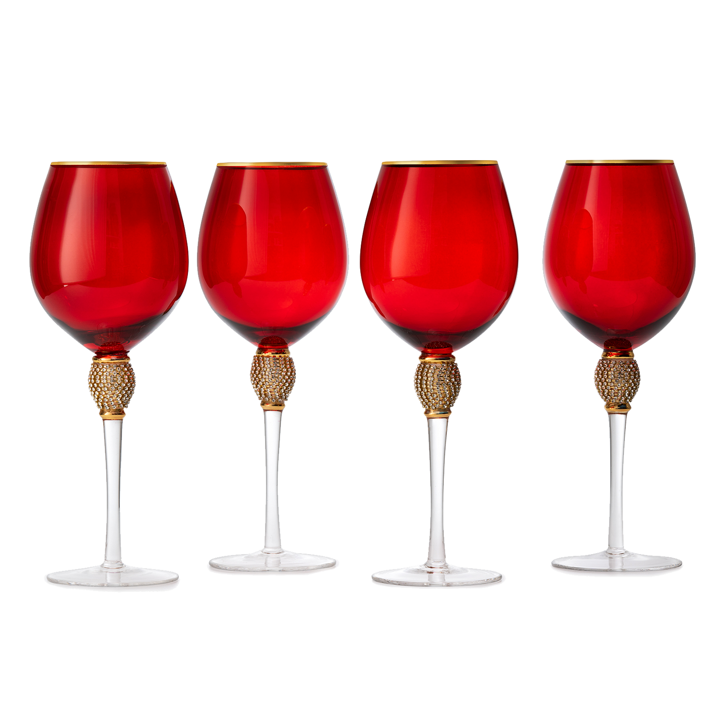 The Wine Savant Large Diamond Wine Glasses, 10" H Gold Rim Rhinestone Diamond Glasses - Wedding Glasses - 18 Ounce, Premium Designed Wine Glasses for Spirits and Wine, Gift Boxed (4, Red) - Loft&Timber