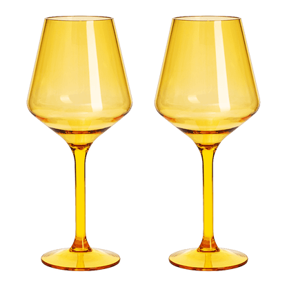 Floating Wine Glasses for Pool - Set of 2-15 OZ Shatterproof Poolside Wine Glasses, Tritan Plastic Reusable Stemware, Beach Outdoor Cocktail, Wine, Champagne, Water Glassware Spring Summer (Yellow) - Loft&Timber