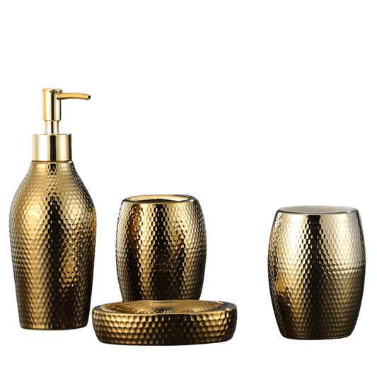 4 Pieces Golden Ceramic Bathroom Set - Loft&Timber