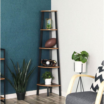 Modern 4-Shelf Brown Black Corner Shelving Unit Slim Bookcase - Loft&Timber
