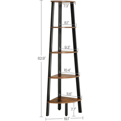 Modern 4-Shelf Brown Black Corner Shelving Unit Slim Bookcase - Loft&Timber