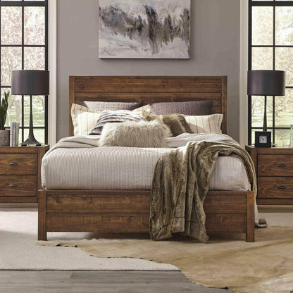 FarmHome Walnut Solid Pine Platform Bed in Queen Size - Loft&Timber