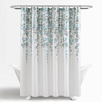 72-inch White Blue Grey Floral Flowers Shower Curtain - Loft&Timber