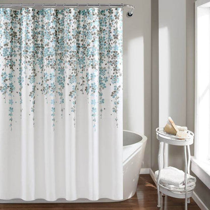 72-inch White Blue Grey Floral Flowers Shower Curtain - Loft&Timber