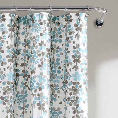 72-inch White Blue Grey Floral Flowers Shower Curtain - Loft&Timber