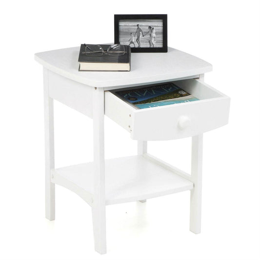 White Wood Contemporary 1-Drawer Bedside Table Nightstand - Loft&Timber