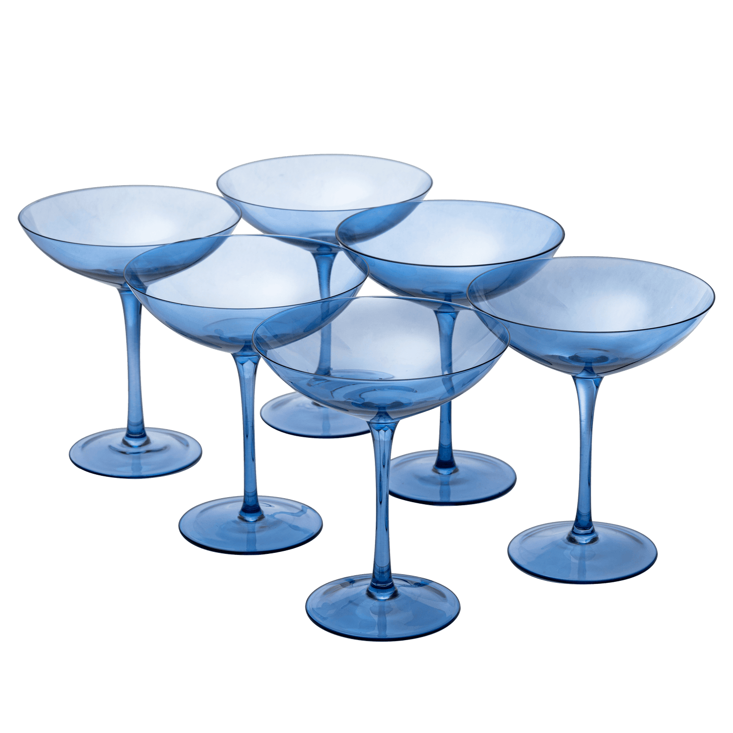 Cobalt Blue Colored Champagne Coupe Glasses 12oz Set of 6 by The Wine Savant - Toasting Glasses, Wedding Party Champagne Cocktail Blue Champagne Colored Glasses Prosecco, Mimosa, Home Bar Glassware - Loft&Timber