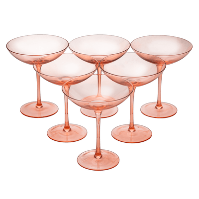 The Wine Savant Colored Vintage Glass Coupes 12oz Colorful Cocktail, Martini & Champagne Glasses, Prosecco, Mimosa Glasses Set, Cocktail Glass Set, Bar Glassware Luster Glasses (6, Orange) - Loft&Timber