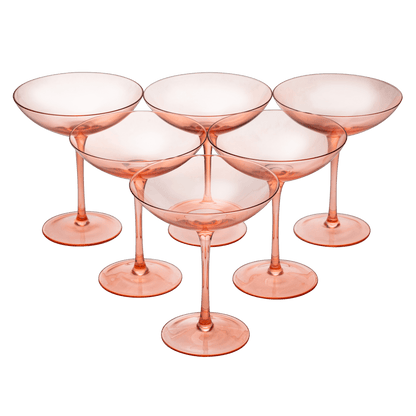The Wine Savant Colored Vintage Glass Coupes 12oz Colorful Cocktail, Martini & Champagne Glasses, Prosecco, Mimosa Glasses Set, Cocktail Glass Set, Bar Glassware Luster Glasses (6, Orange) - Loft&Timber