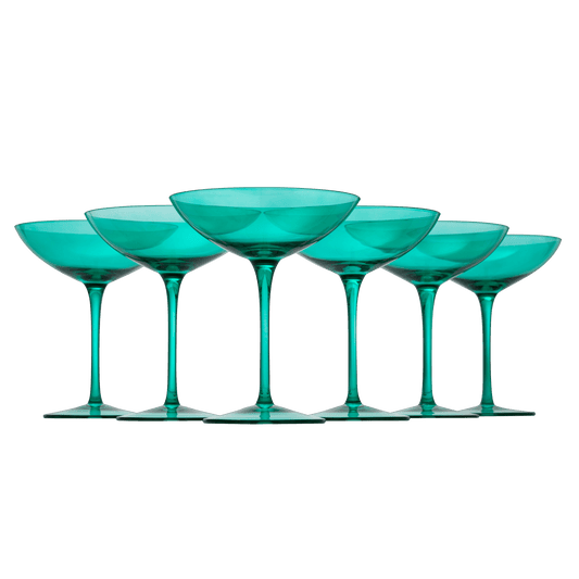The Wine Savant Colored Vintage Glass Coupes 12oz Colorful Cocktail, Martini & Champagne Glasses, Prosecco, Mimosa Glasses Set, Cocktail Glass Set, Bar Glassware Luster Glasses, Modern (6, Teal) - Loft&Timber