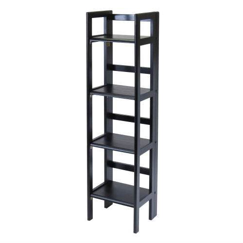 Black 4-Tier Shelf Folding Shelving Unit Bookcase Storage Shelves Tower - Loft&Timber