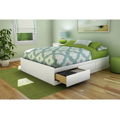 Full size Contemporary Platform Bed with 3 Storage Drawers in White - Loft&Timber