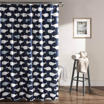 72-inch Navy White Nautical Whales Polyester Shower Curtain - Loft&Timber