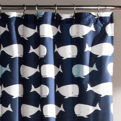 72-inch Navy White Nautical Whales Polyester Shower Curtain - Loft&Timber