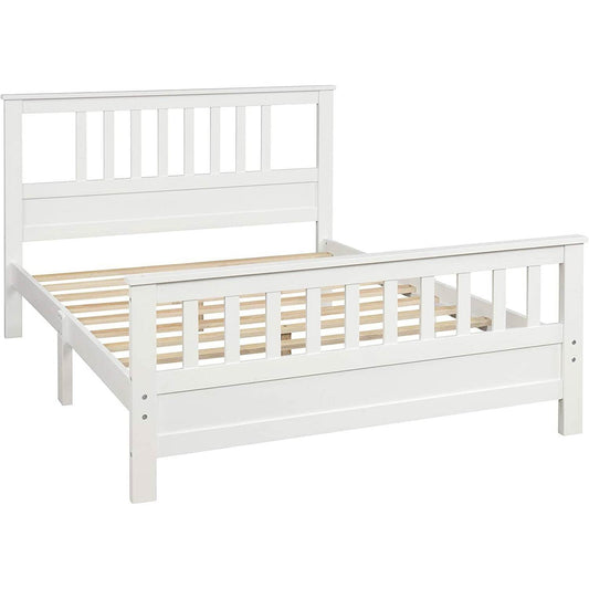 White Pine Wood Slatted Platform Headboard Footboard Full Size Bed - Loft&Timber