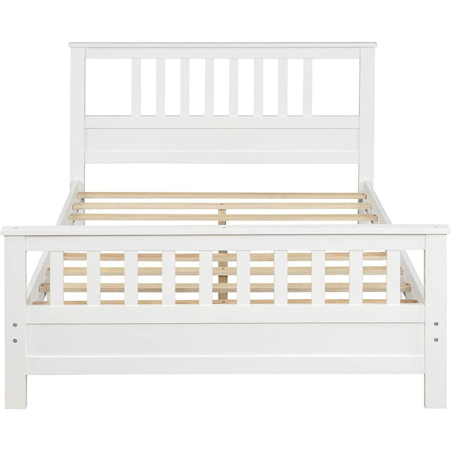 White Pine Wood Slatted Platform Headboard Footboard Full Size Bed - Loft&Timber