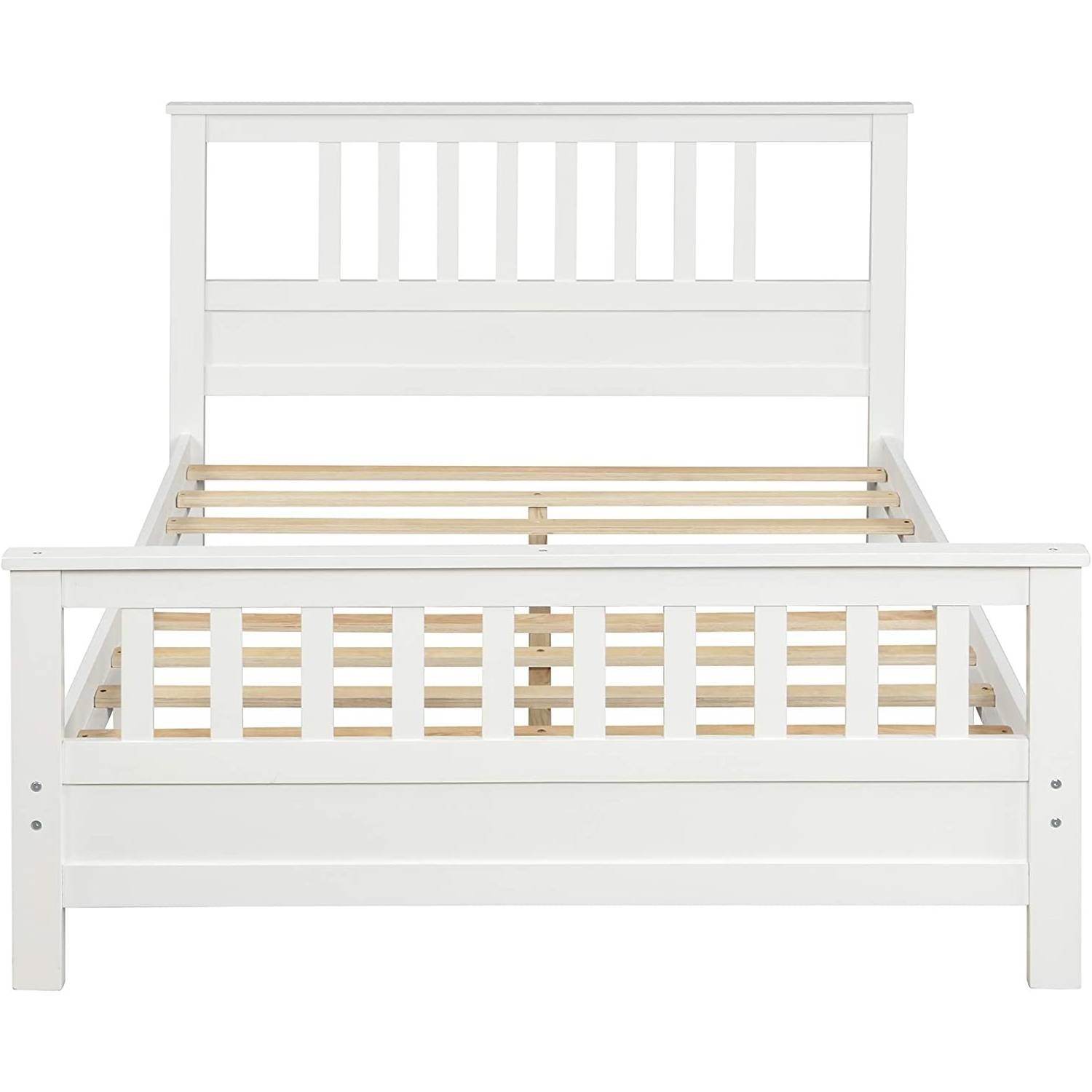White Pine Wood Slatted Platform Headboard Footboard Full Size Bed - Loft&Timber