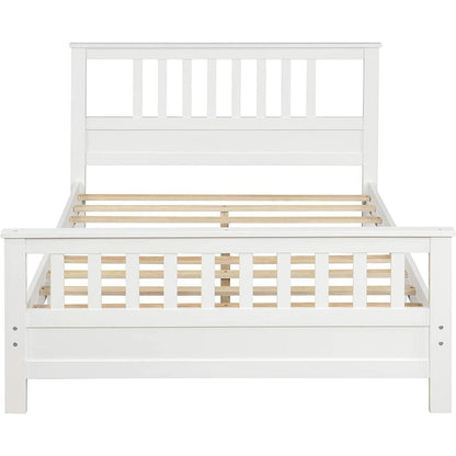 White Pine Wood Slatted Platform Headboard Footboard Full Size Bed - Loft&Timber