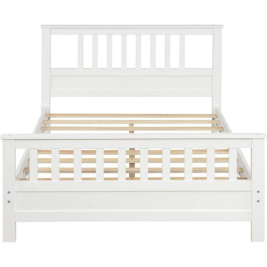 White Pine Wood Slatted Platform Headboard Footboard Full Size Bed - Loft&Timber