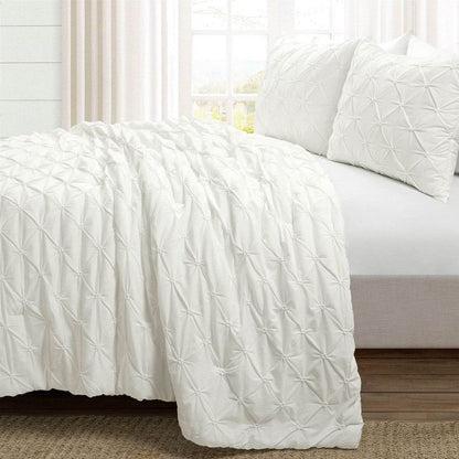 Full/Queen Soft Pleated Cotton 3 Piece Comforter Set White - Loft&Timber