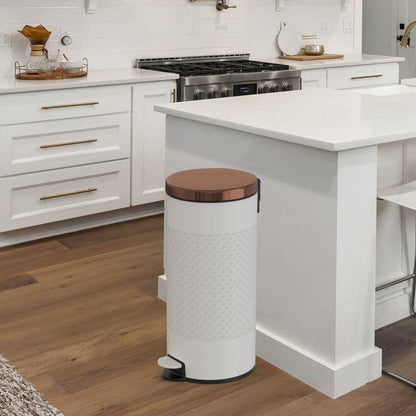 Hands Free White/Gold Metal Step On Trash Can - 8 Gallons - Loft&Timber