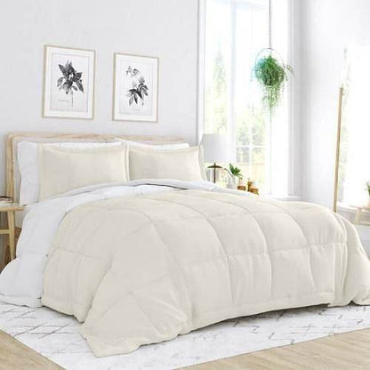 Full/Queen size 3-Piece Microfiber Reversible Comforter Set in White and Cream - Loft&Timber